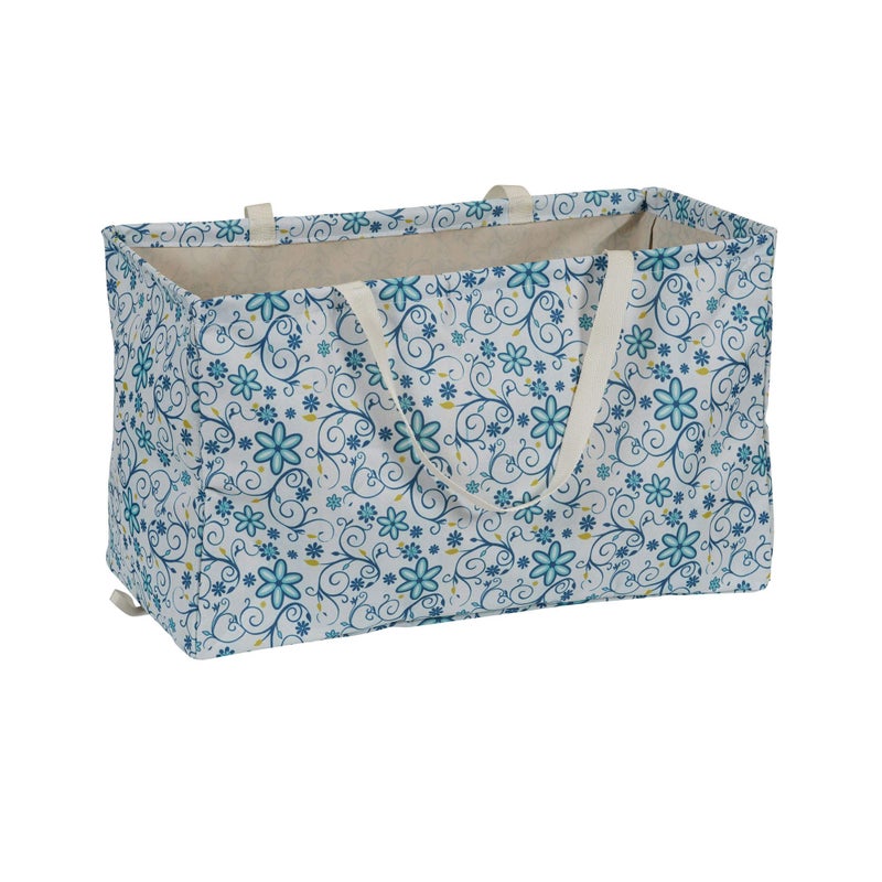 Household Essentials White and Blue Floral Krush Container All-Purpose Utility Tote - Image 1